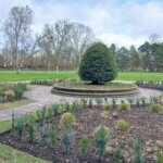 Friary beds planted with a boundary of young Yew plants